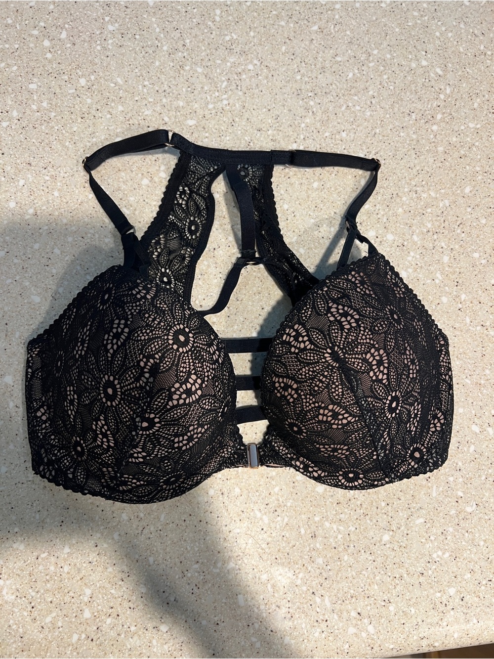 Victoria's Secret Very Sexy Push Up Black Lace Strappy Racerback Bra 32D
